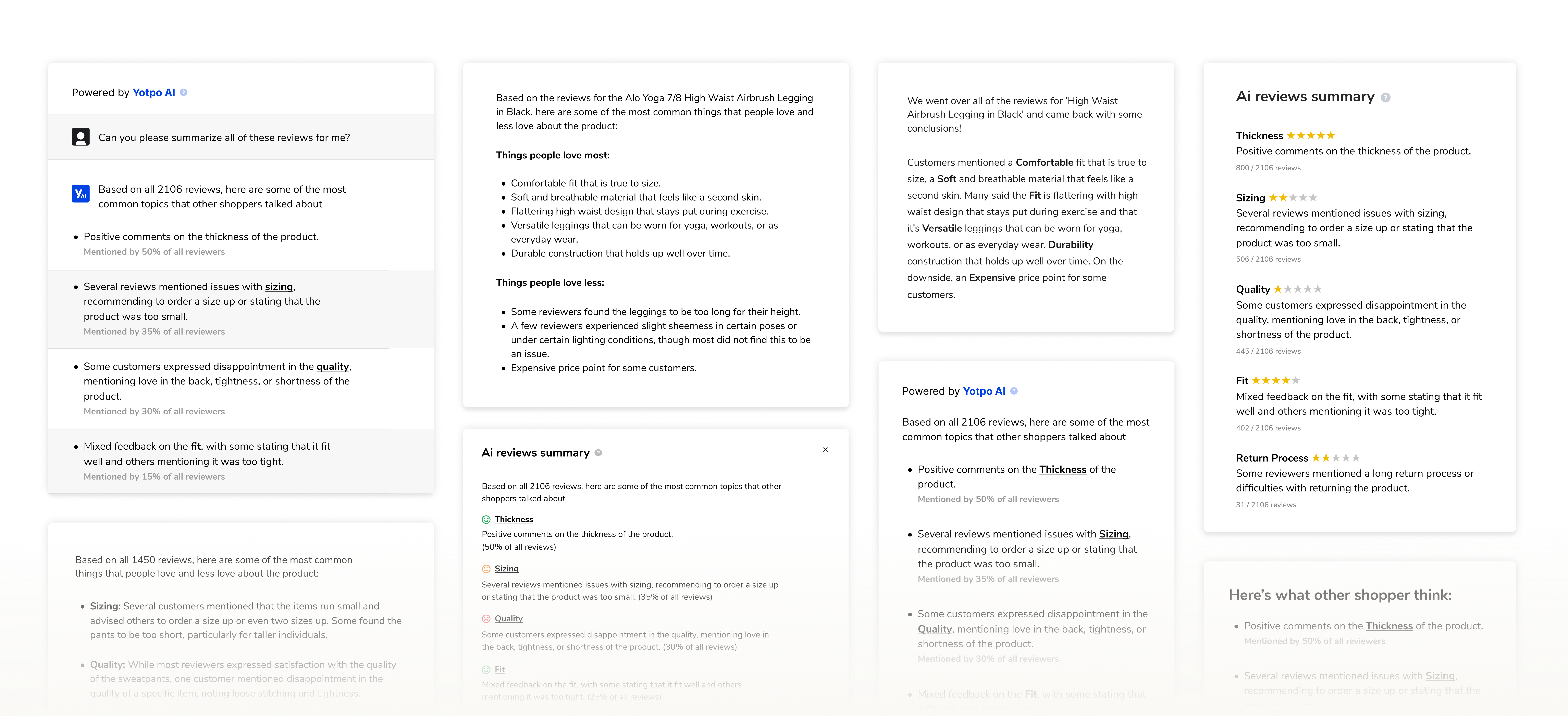 Before and after exploration screenshots of the AI reviews summary feature