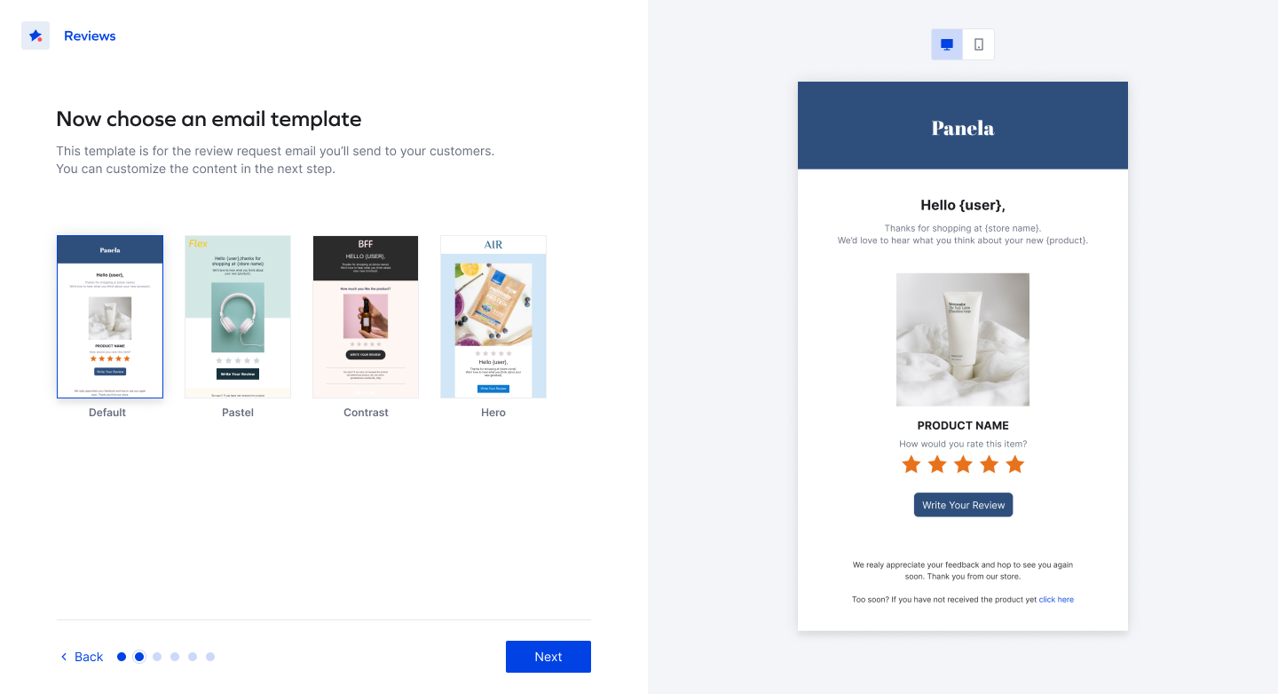Step: choose an email template