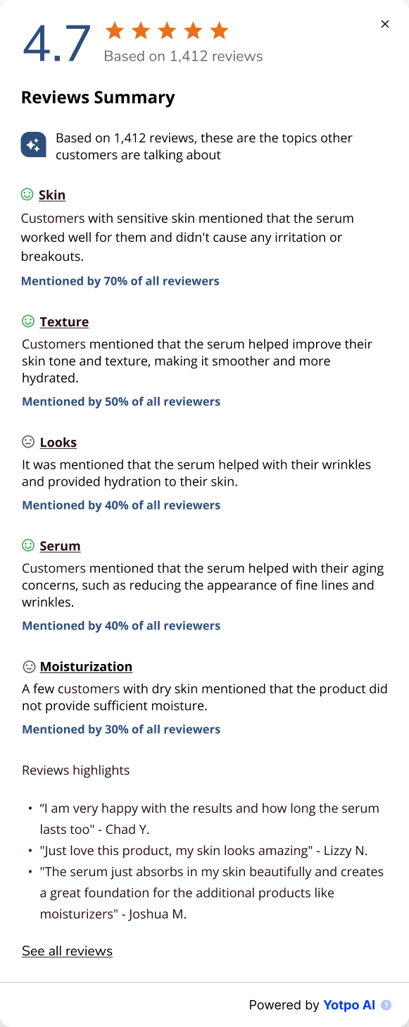 Reviews summary drawer