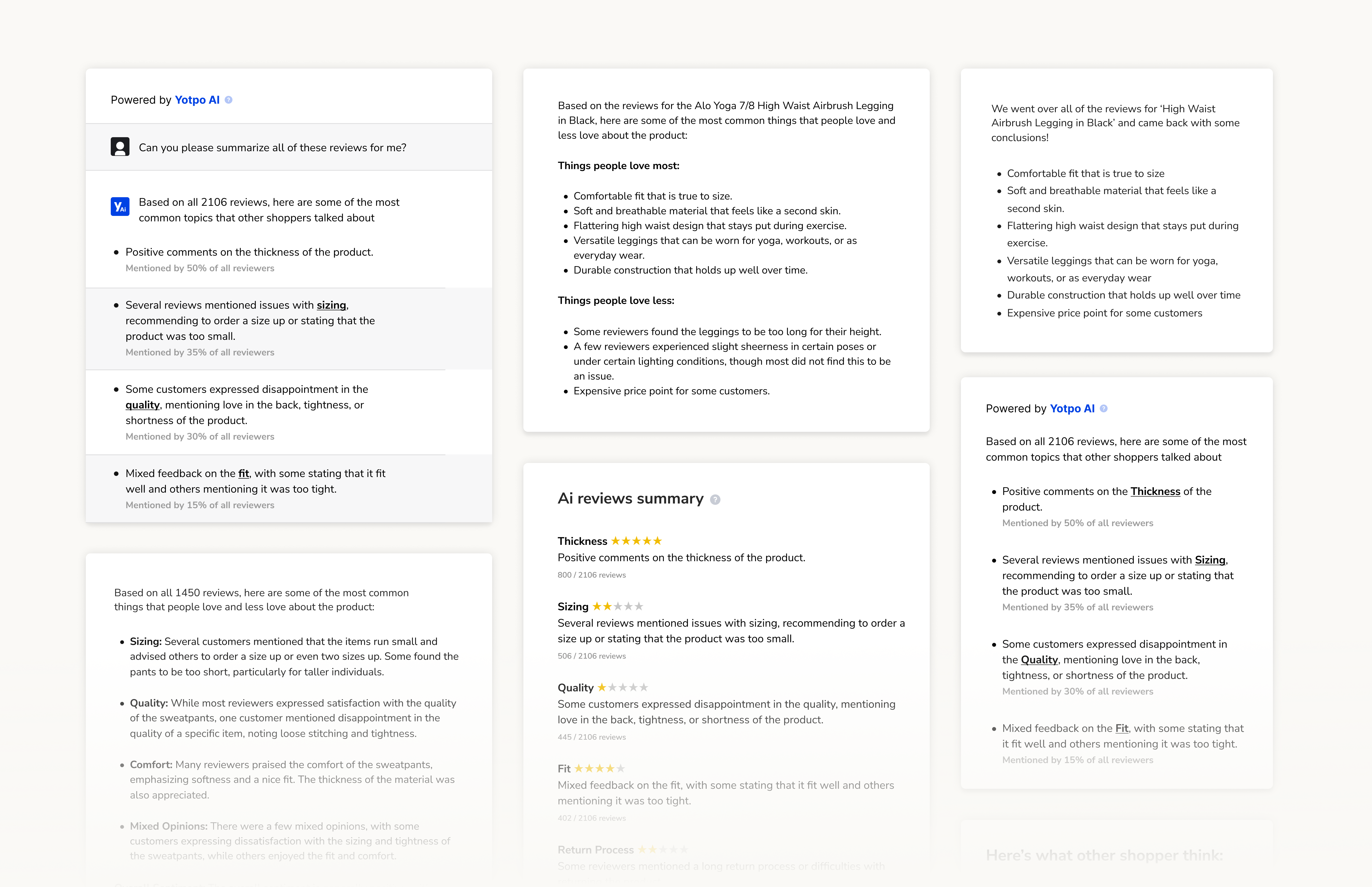 Before and after exploration screenshots of the AI reviews summary feature