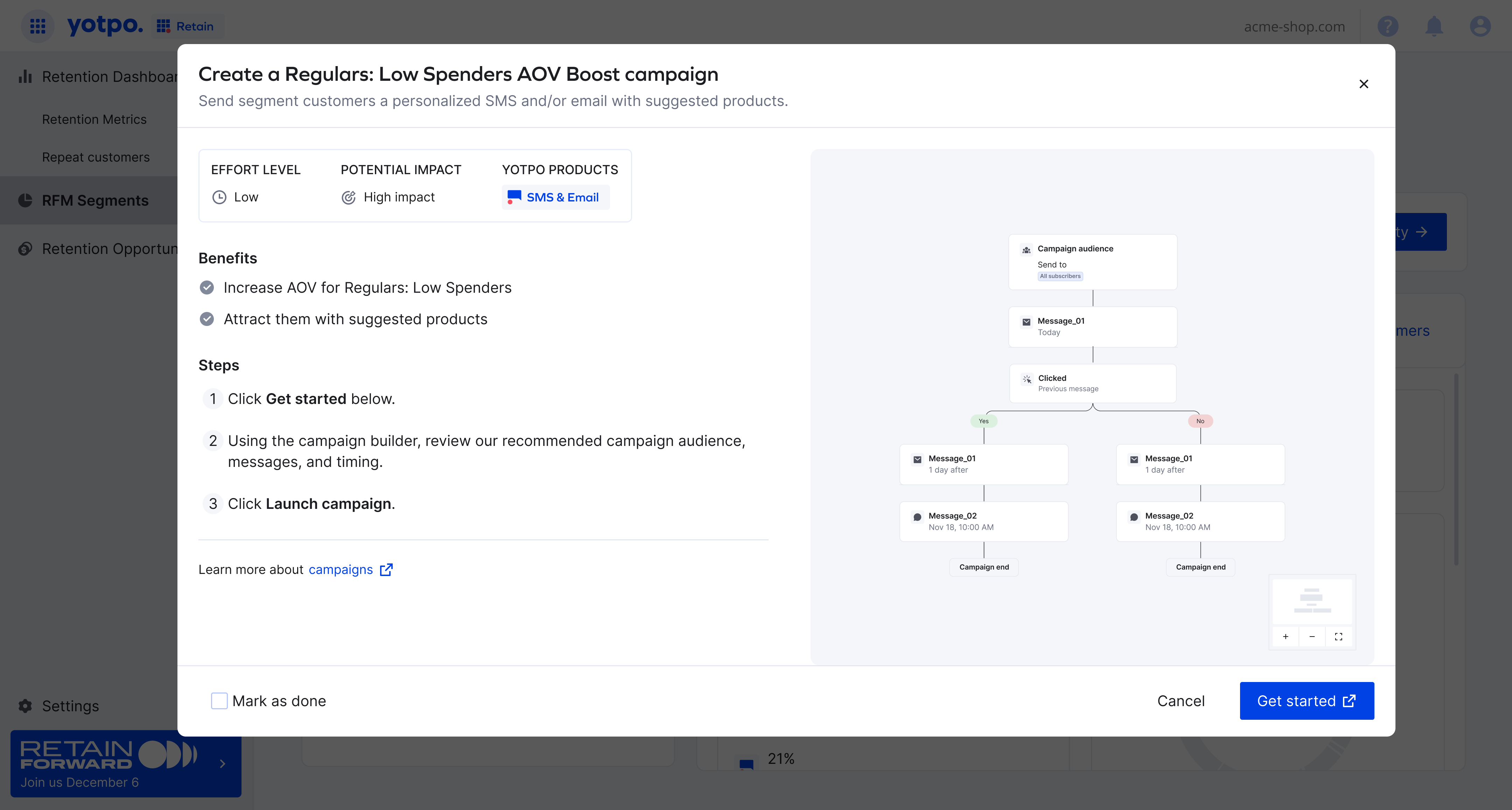 Opportunity side panel for creating a winback flow