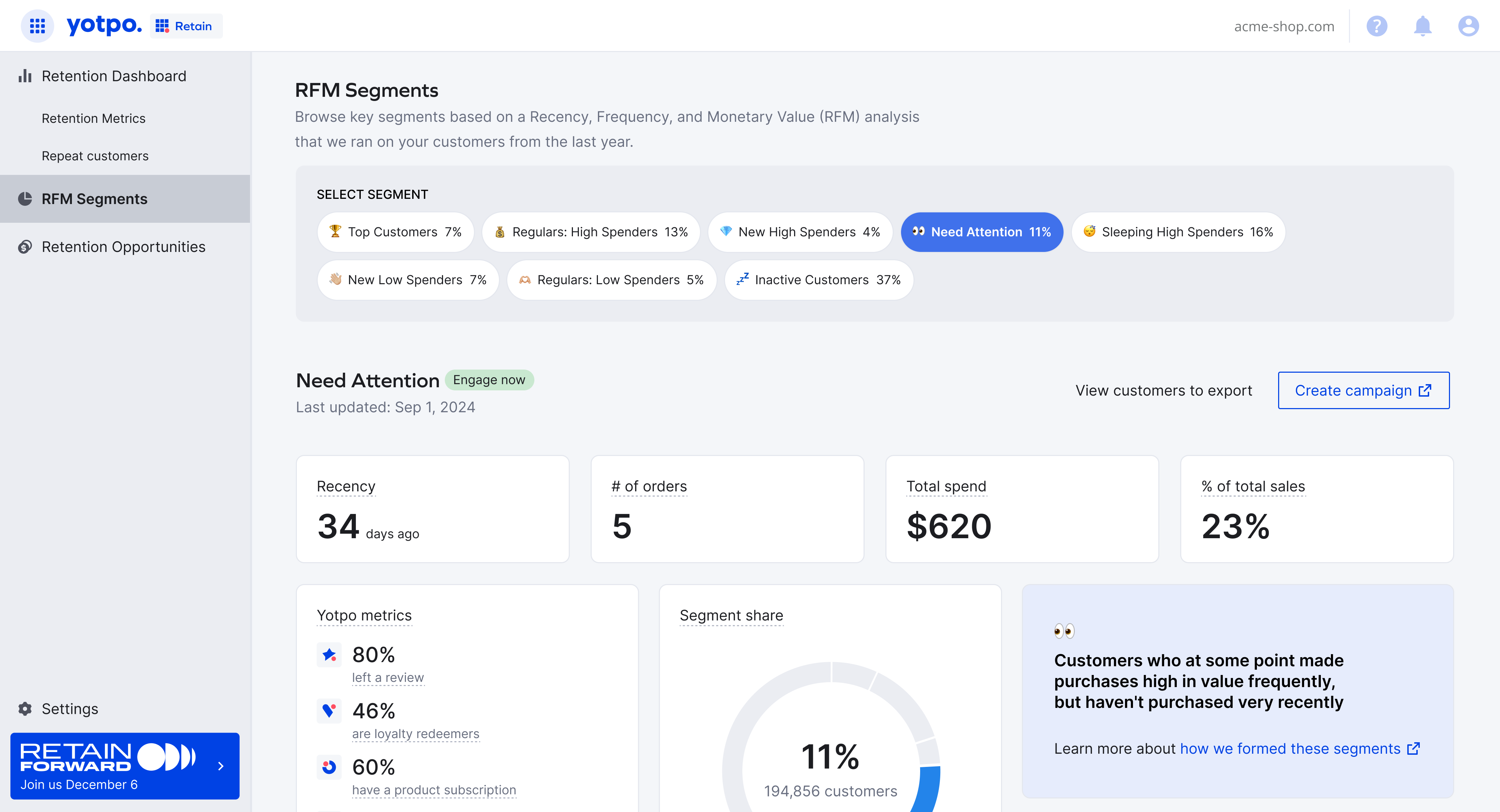 The RFM Segments page as tested in usability sessions